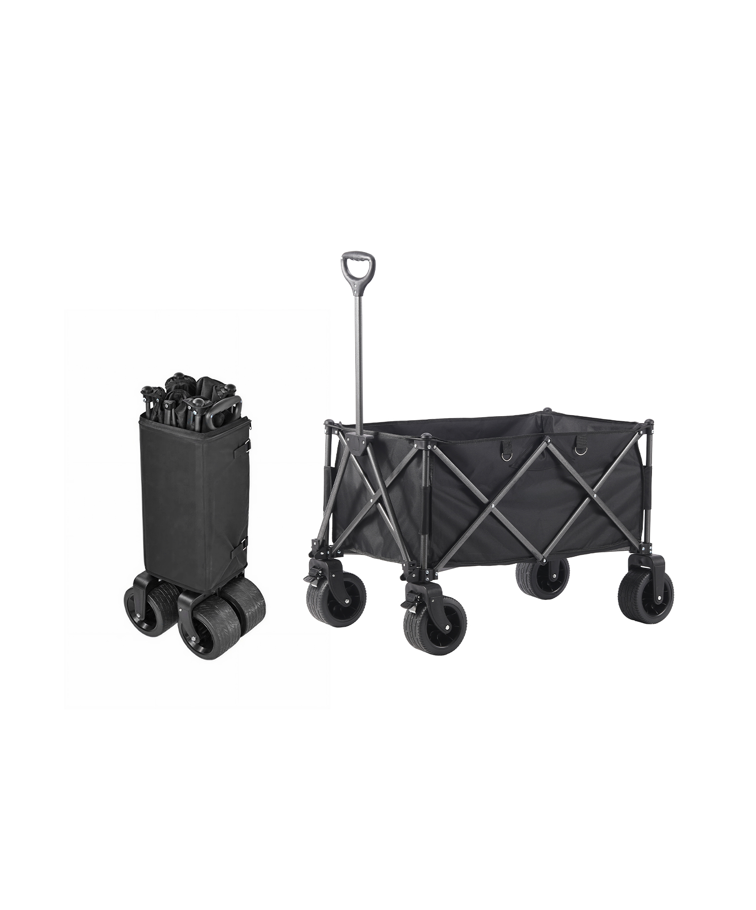 Strongbird black folding utility cart, heavy duty utility cart with wheels, large capacity foldable outdoor wagon cart with pull handle for camping, beach, picnic and grocery transport