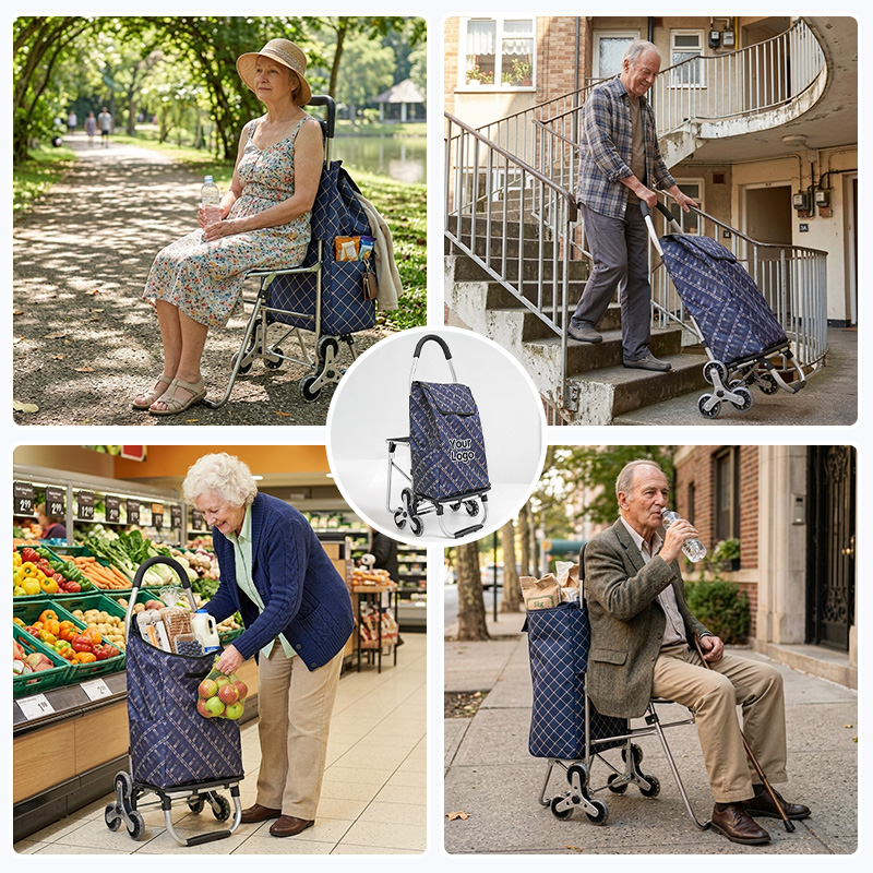 Shopping Cart With Seat Elderly–Foldable&Safe For Daily Use