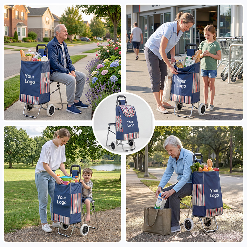 Folding Utility Cart with Built‑in Seat – Rest & Carry