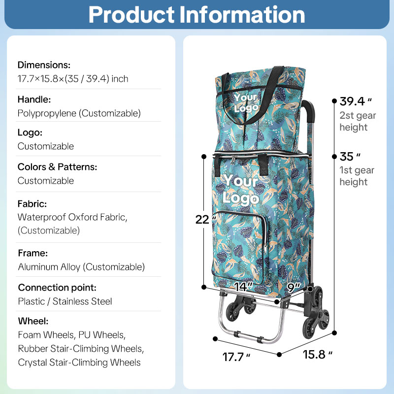 3 in 1 Shopping Cart for Groceries, Custom Grocery Cart on Wheels, Foldable Utility Carts with Wheels, Hand Truck with Waterproof Tote Bag for Shopping