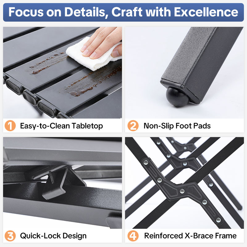 Folding Camping Table , 4-6 Person  Portable Camp Table Foldable Aluminum Roll-up Table for Camping Outdoor Picnic BBQ Backyard Party