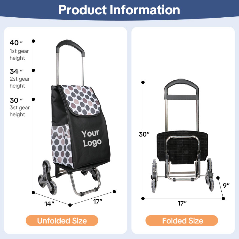 Customizable 2-in-1 Grocery Cart with Wheels, Foldable Shopping Cart with Full Platform & Stair Climber Trolley Dolly for Shopping, Moving & Laundry (Logo Printing Available)-strongbird