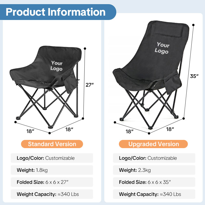 Custom Logo Compact Camping Chairs – Portable Folding Moon Chairs with Carry Bag, Heavy-Duty 600D Oxford Fabric, Supports 330lbs for Outdoor Travel, Picnic, Beach, Fishing-strongbird