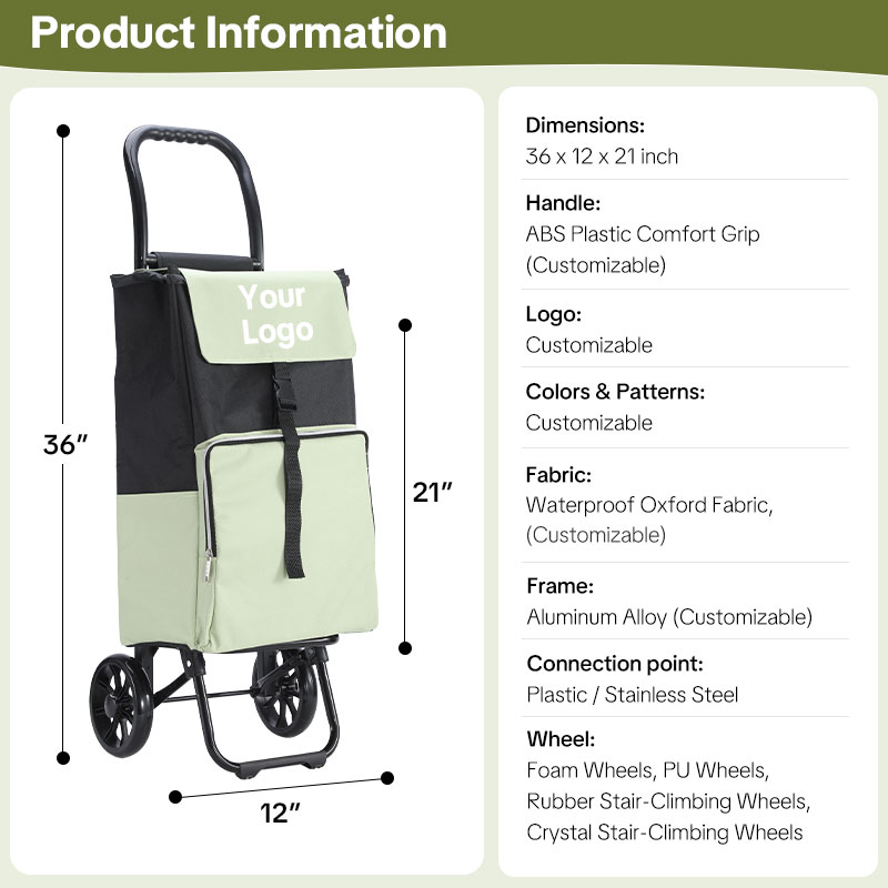 Custom Shopping Cart for Groceries with Wheels | Rolling Personal Hand Truck & Stair Climbing Cart Trolley Dolly – Foldable Heavy Duty with Removable Bag