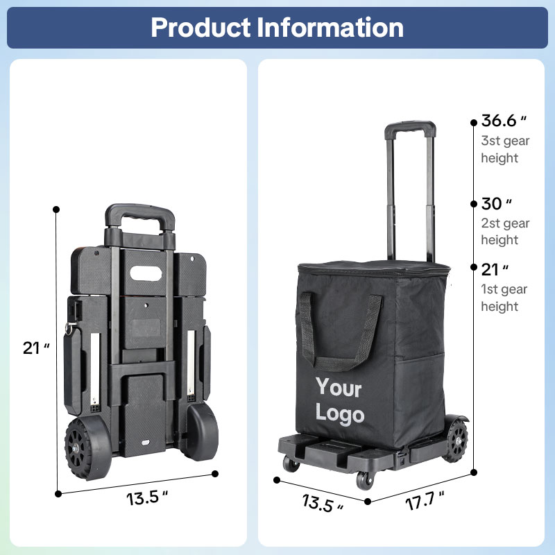 Custom Folding Hand Truck , Portable Heavy Duty Dolly Cart, 5 Wheels Collapsible Luggage Cart with Shopping Bag - Compact Trolley Cart ,Ideal Hand Cart for Travel and More