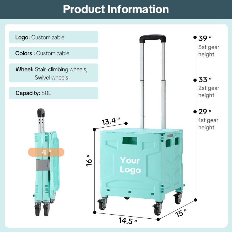 Custom Folding Utility Cart with Stair-Climbing & 360° Swivel Wheels, Telescoping Handle, and Removable Plastic Crate – Versatile Dolly for Travel, Shopping, Moving, Office, and Teacher Use