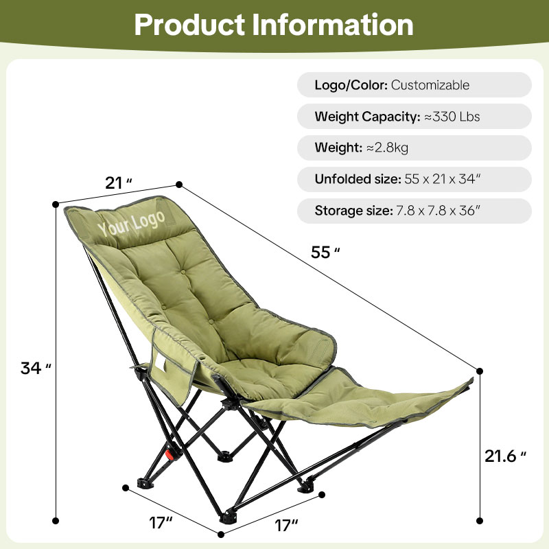 Custom Logo Reclining Camping Chair with Adjustable Back Folding Camp Recliner for Adults Portable High Back Oversized  for Corporate Branding & Gifts-strongbird