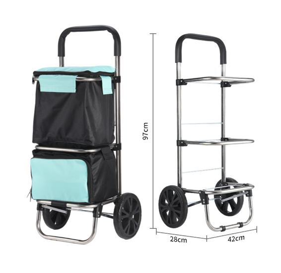 Stainless Steel 2-Tier Grocery Cart Strongbird Heavy Duty Foldable Grocery Shopping Cart 