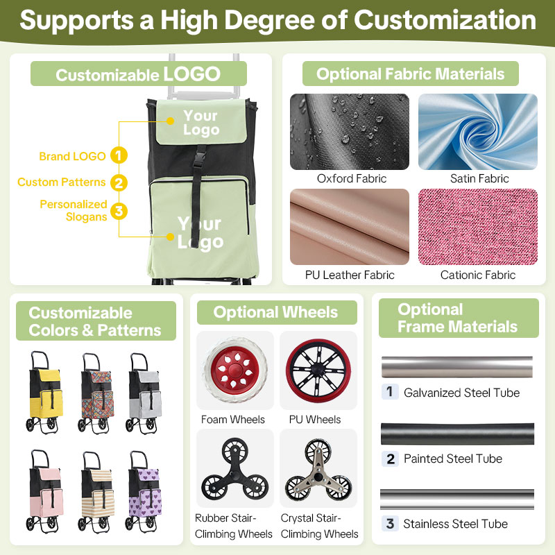 Custom Shopping Cart for Groceries with Wheels | Rolling Personal Hand Truck & Stair Climbing Cart Trolley Dolly – Foldable Heavy Duty with Removable Bag