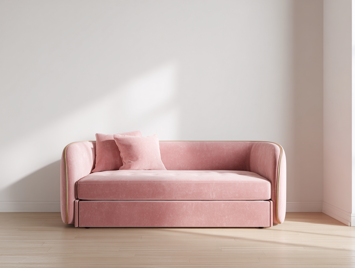 Lit banquette avec lit gigogne - velours rose 90x200 cm - design compact moderne-Nestoliq