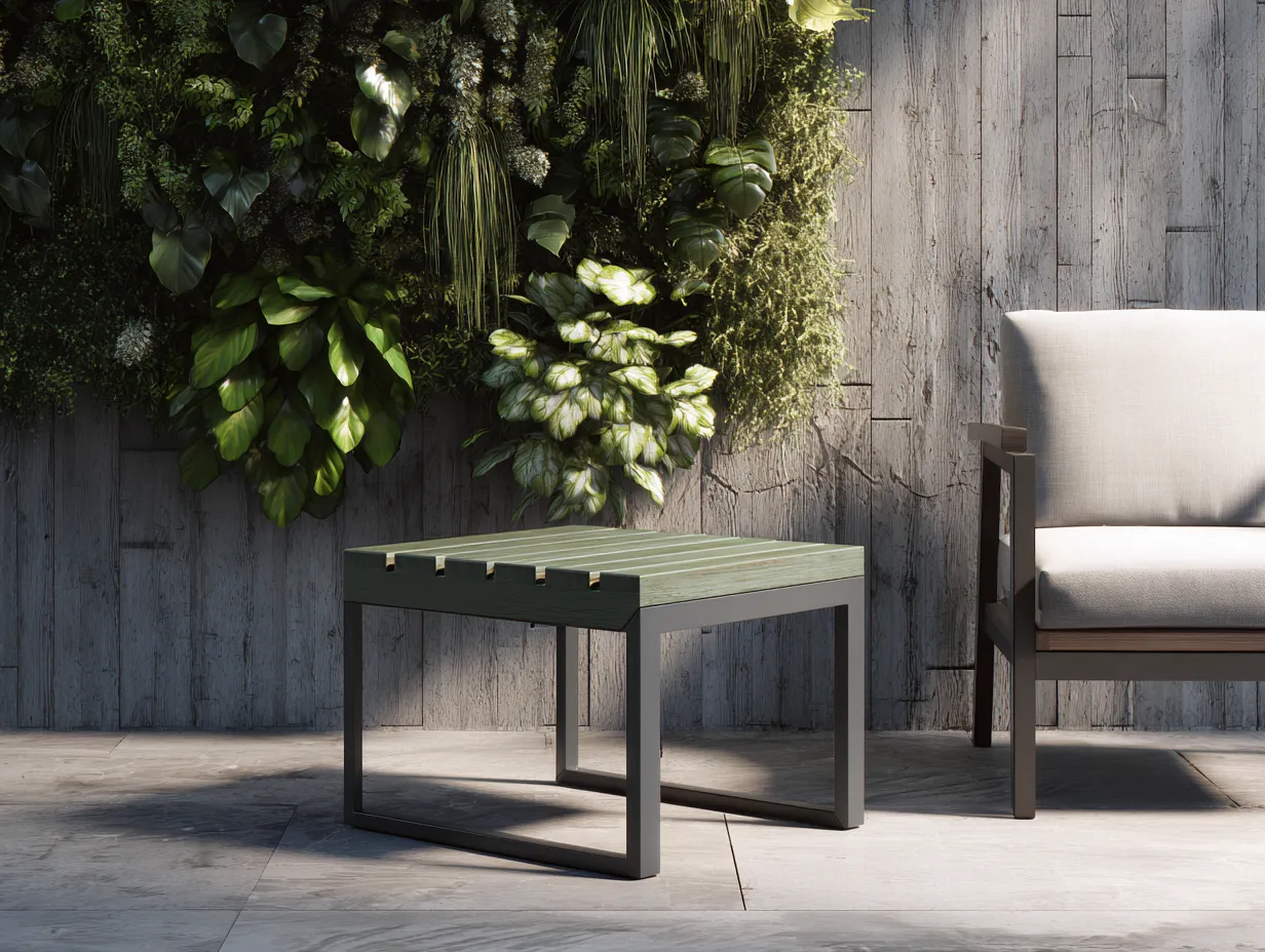 Table d'appoint carrée 50x50x45 cm - aluminium noir et plateau lattes vert olive - usage extérieur moderne-Nestoliq