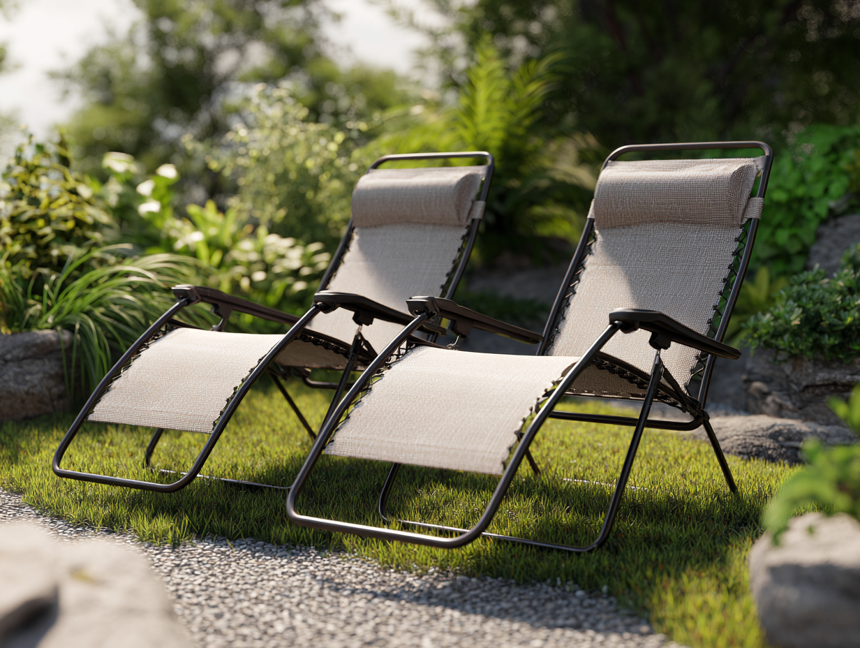 Lot de 2 chaises longues zéro gravité - acier et toile textilène 110x65x90 cm - beige - usage extérieur-Nestoliq