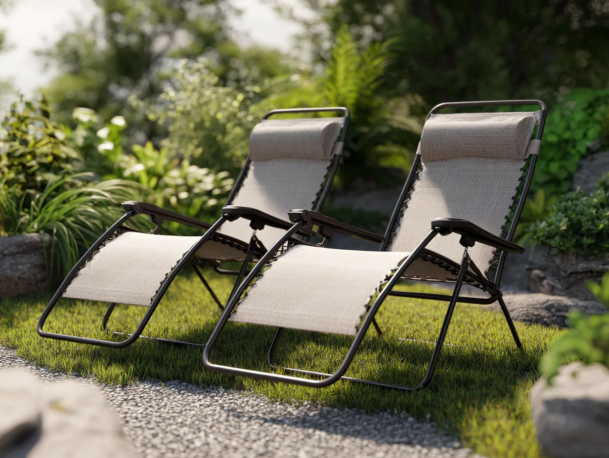 Lot de 2 chaises longues zéro gravité - acier et toile textilène 110x65x90 cm - beige - usage extérieur-Nestoliq