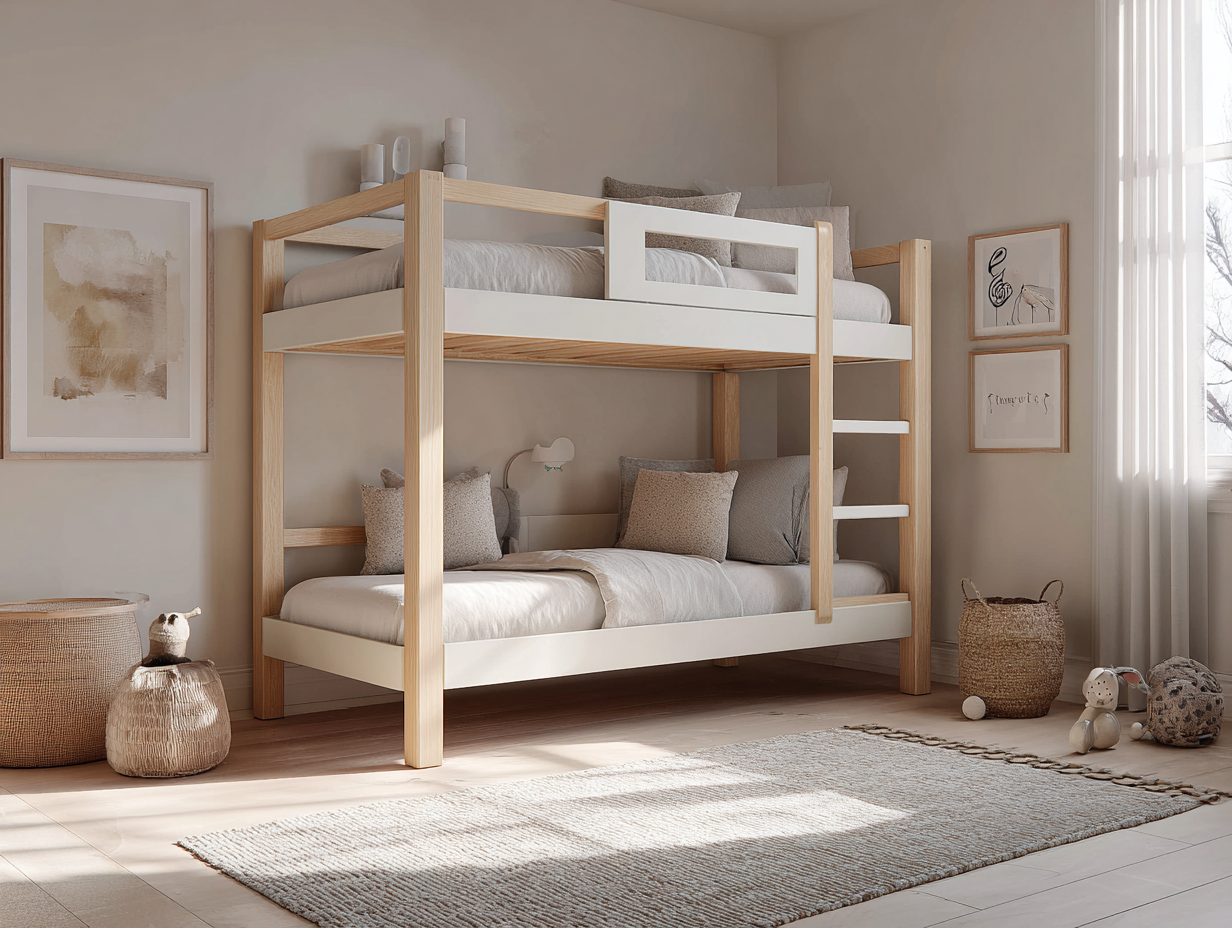 Lit superposé en bois 90x200 cm - blanc et bois clair - pour enfants-Nestoliq