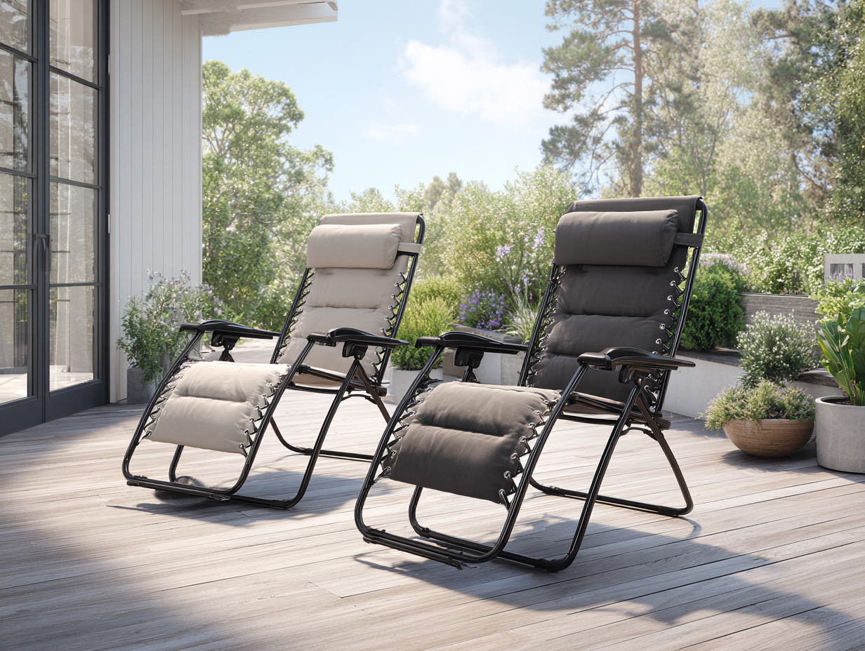 Fauteuil relax zéro gravité avec coussin rembourré - structure en métal et tissu résistant - 165x65x110 cm - beige/gris foncé - dossier inclinable-Nestoliq