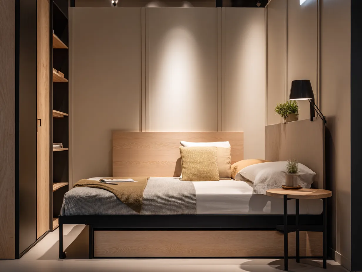 Lit simple avec cadre métallique 200x100x90 cm - bois clair et noir - design minimaliste - style scandinave industriel-Nestoliq