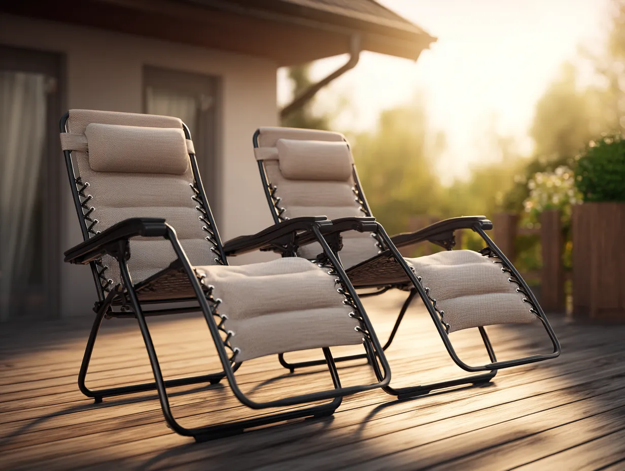 Lot de 2 chaises longues zéro gravité avec coussin amovible - 165x65x110 cm - beige/gris clair/noir - usage extérieur et intérieur-Nestoliq
