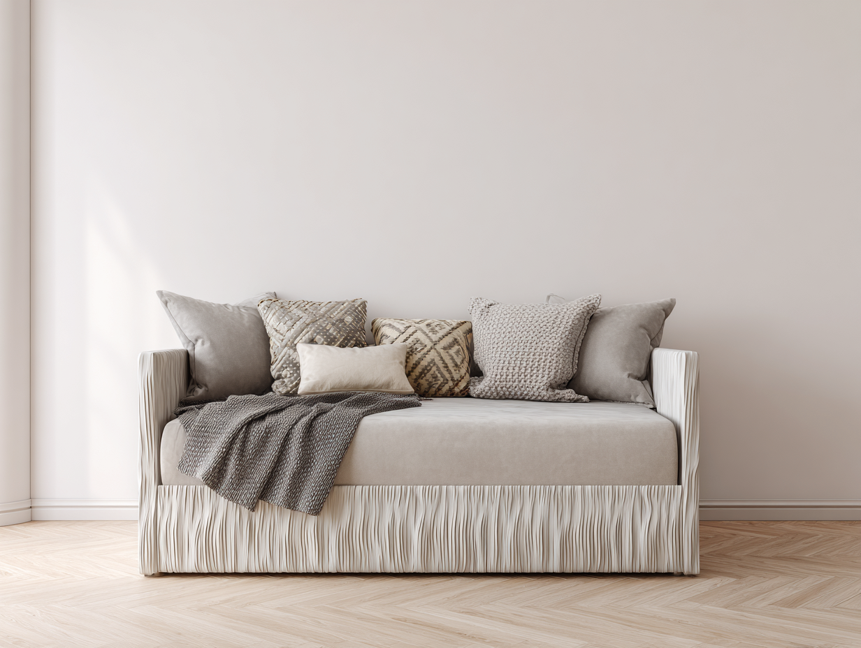 Canapé-lit en tissu 140x200 cm - beige - style moderne avec housse plissée-Nestoliq