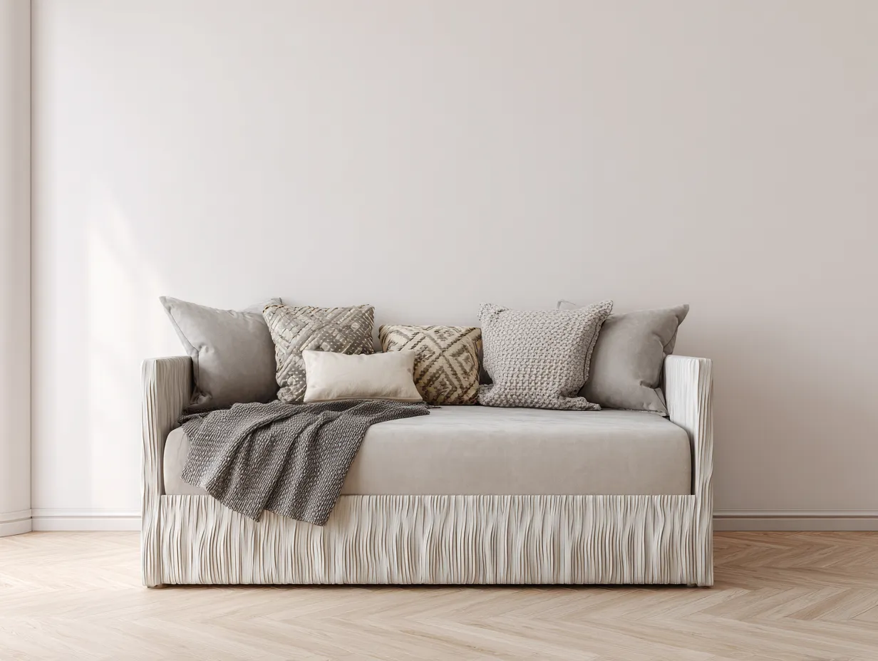 Canapé-lit en tissu 140x200 cm - beige - style moderne avec housse plissée-Nestoliq