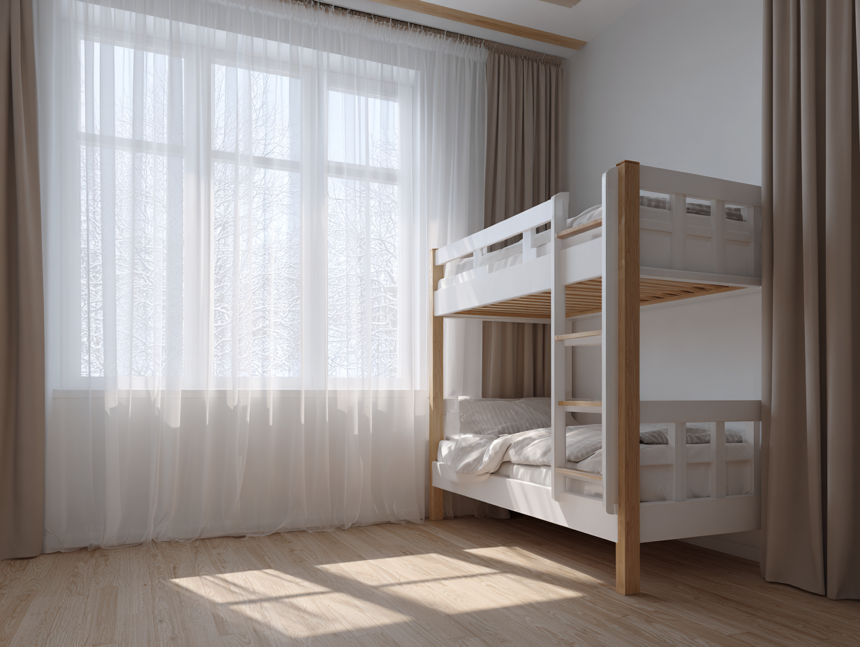 Lit superposé en bois 90x200 cm - blanc et chêne naturel - style classique-Nestoliq