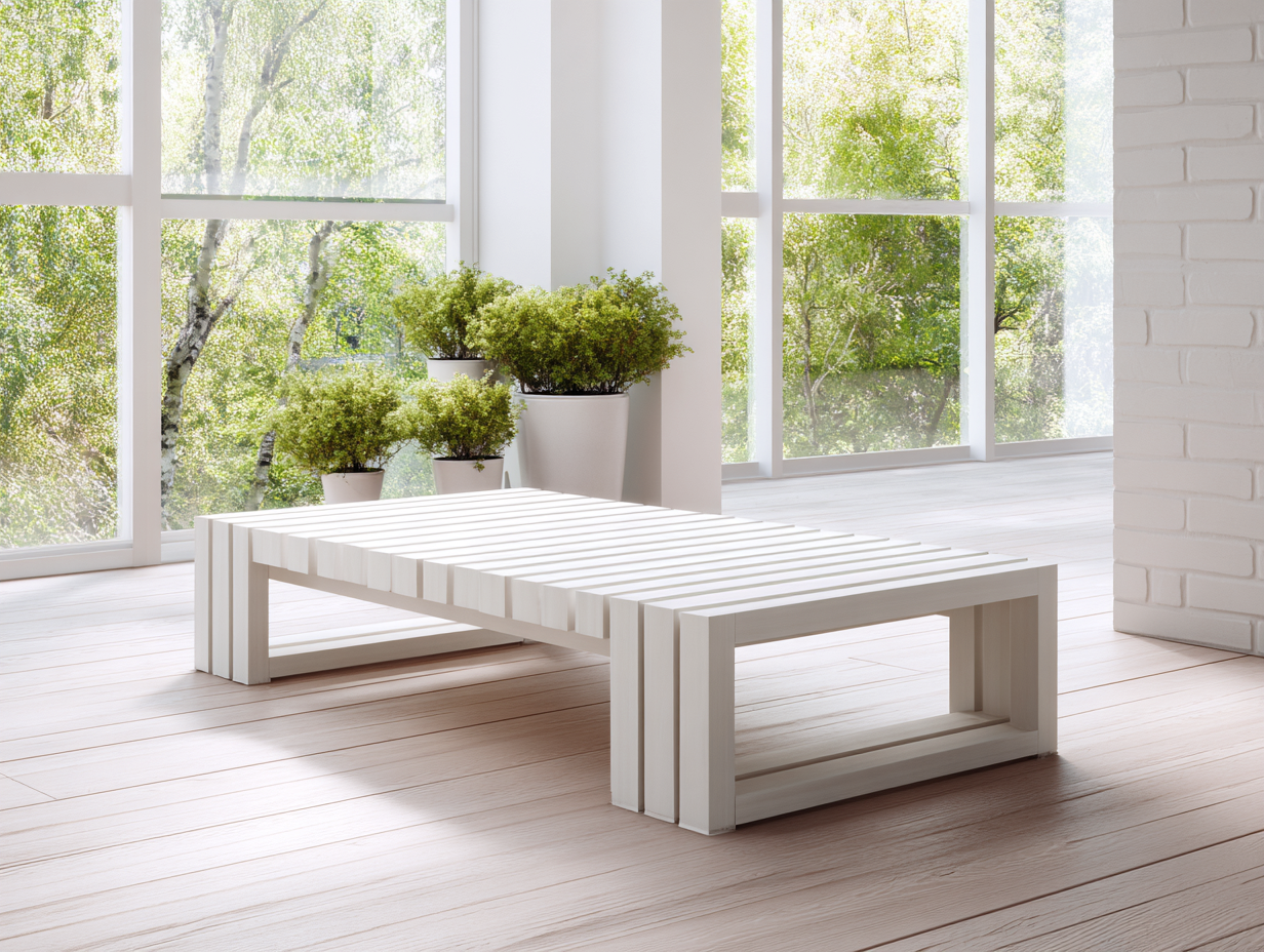 Table basse de jardin rectangulaire en bois à lattes - 120x60x40 cm - blanc - style moderne-Nestoliq