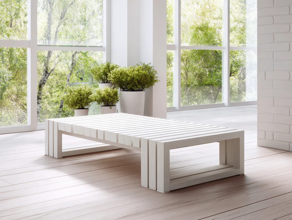 Table basse de jardin rectangulaire en bois à lattes - 120x60x40 cm - blanc - style moderne-Nestoliq