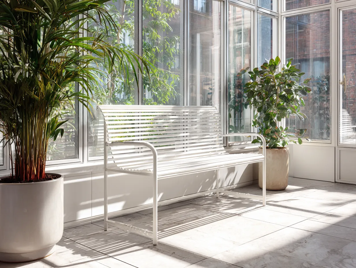 Banc de jardin en métal 120x55x80 cm - blanc - style moderne à lattes-Nestoliq