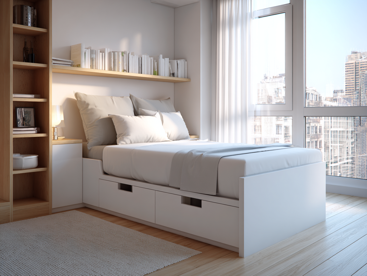 Lit simple avec rangements 200x100x90 cm - blanc - avec 2 tiroirs - style moderne scandinave-Nestoliq