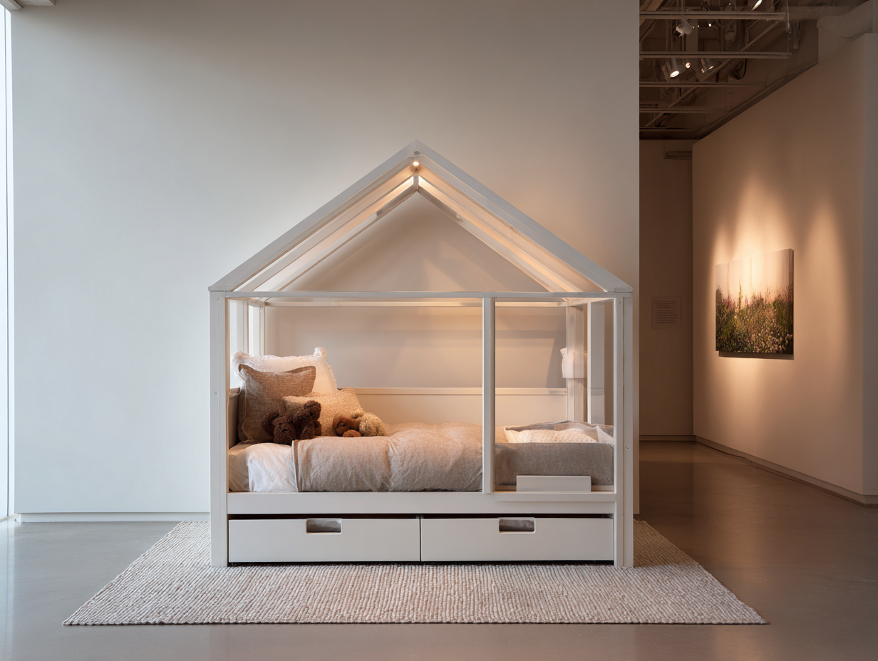 Lit pour enfants en bois 90x190 cm - blanc - style cabane avec 2 tiroirs-Nestoliq