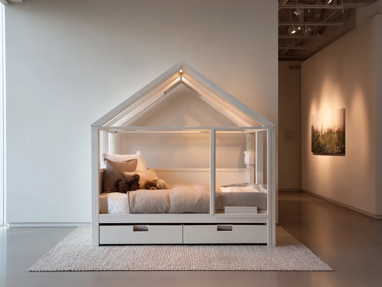 Lit pour enfants en bois 90x190 cm - blanc - style cabane avec 2 tiroirs-Nestoliq