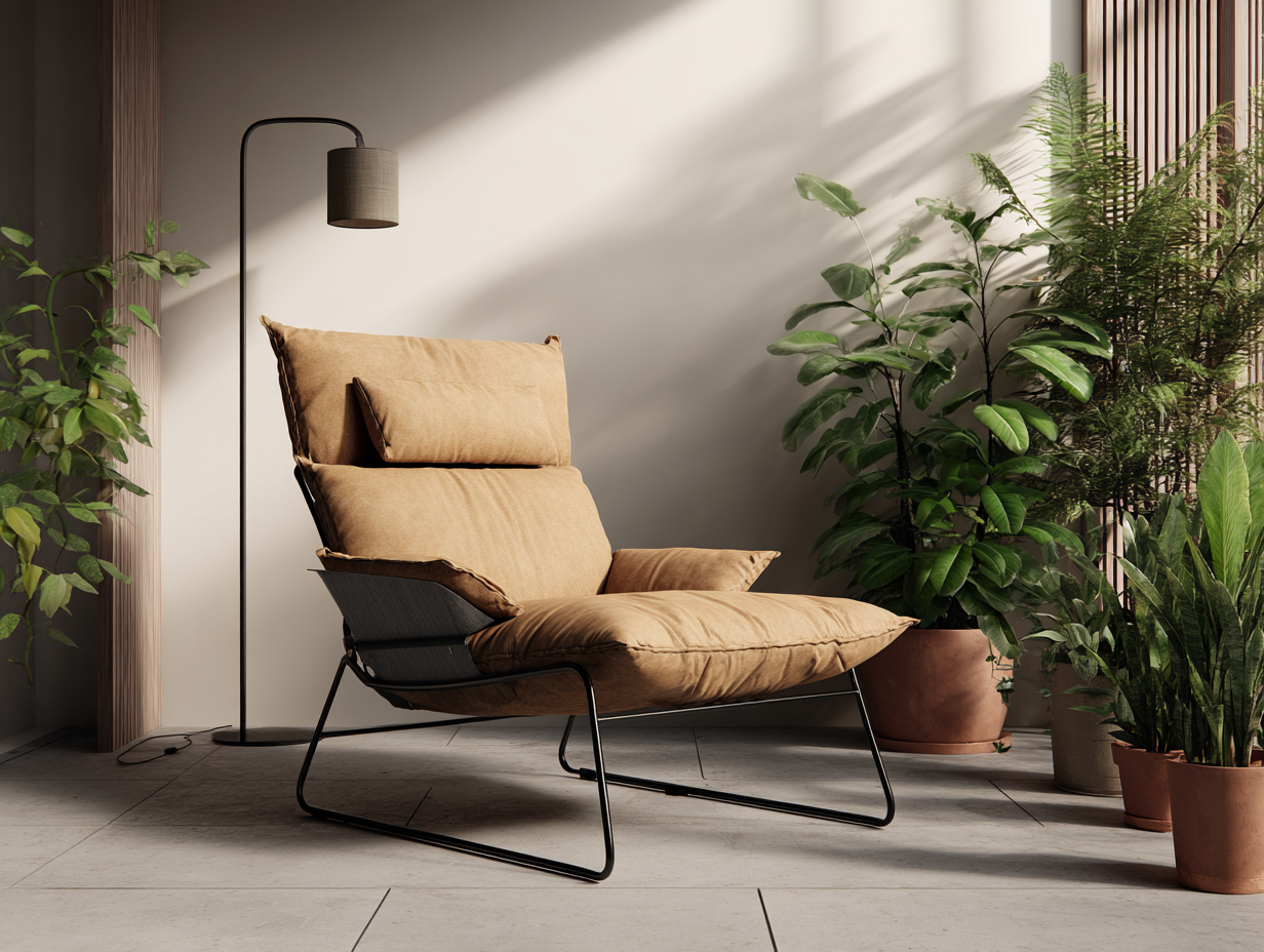 Fauteuil de salon en métal et tissu 90x95x105 cm - beige - style moderne avec dossier haut-Nestoliq