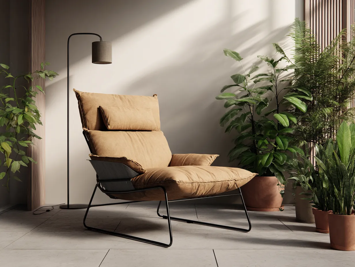 Fauteuil de salon en métal et tissu 90x95x105 cm - beige - style moderne avec dossier haut-Nestoliq