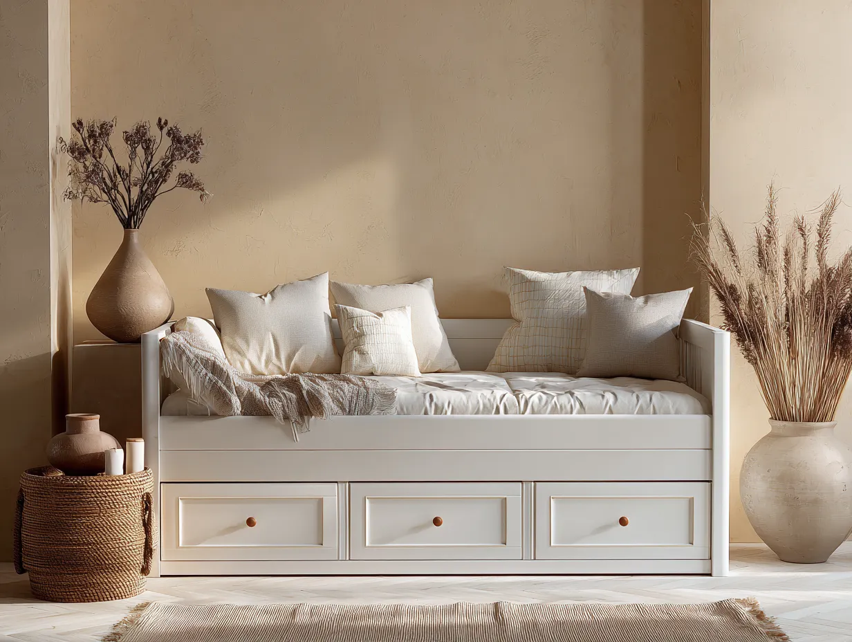 Lit simple en bois 90x190 cm - blanc - avec 3 tiroirs de rangement-Nestoliq