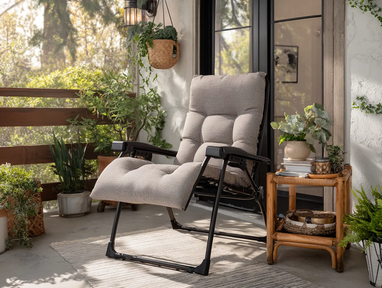 Chaise longue zéro gravité avec coussin épais - 165x65x110 cm - beige/gris/noir - usage extérieur et intérieur-Nestoliq