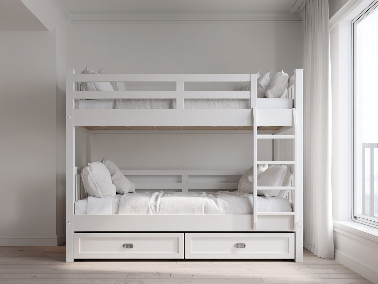 Lit superposé avec tiroirs de rangement - bois massif 90x200 cm - finition blanche moderne-Nestoliq