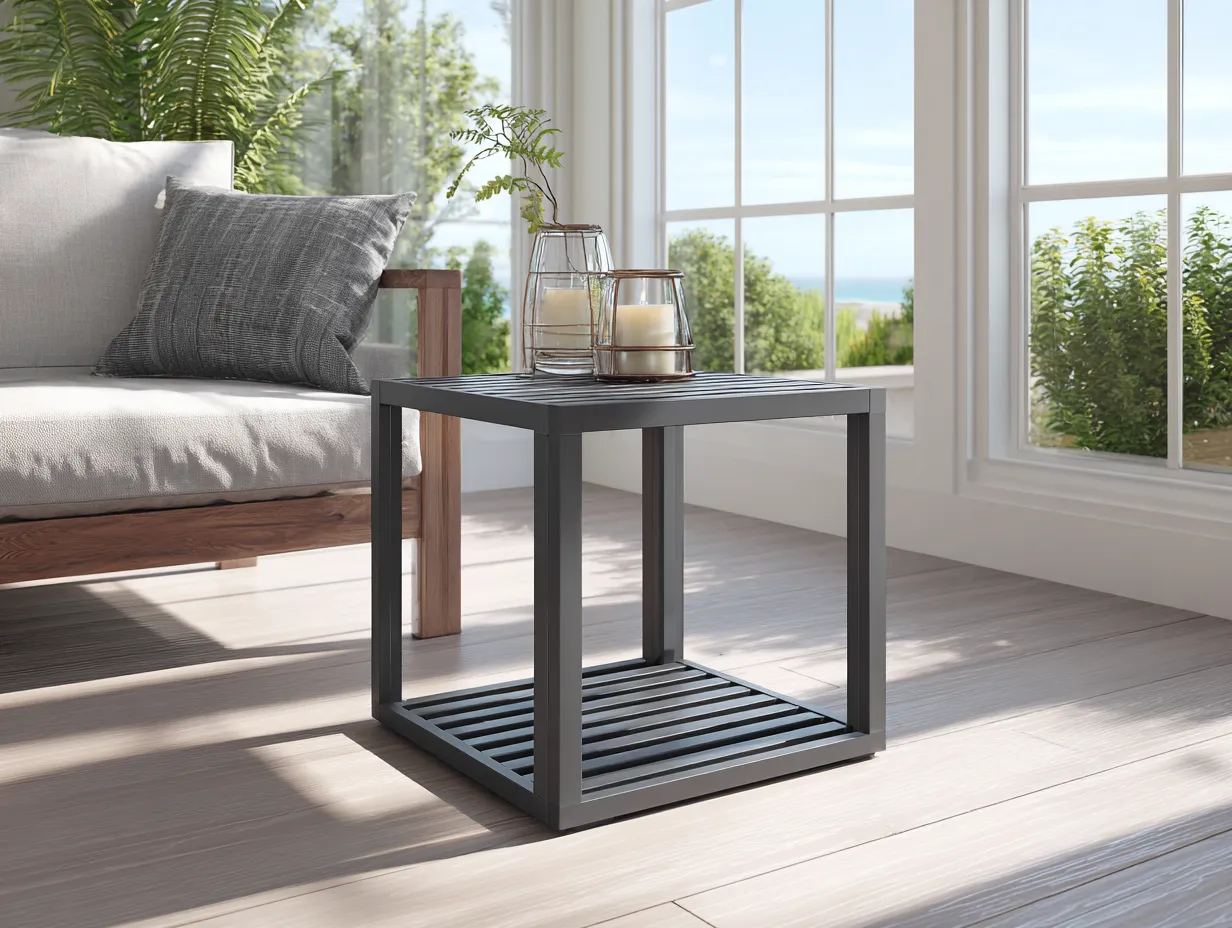 Table d'appoint carrée - aluminium 45x45x45 cm - gris foncé - usage extérieur/intérieur-Nestoliq