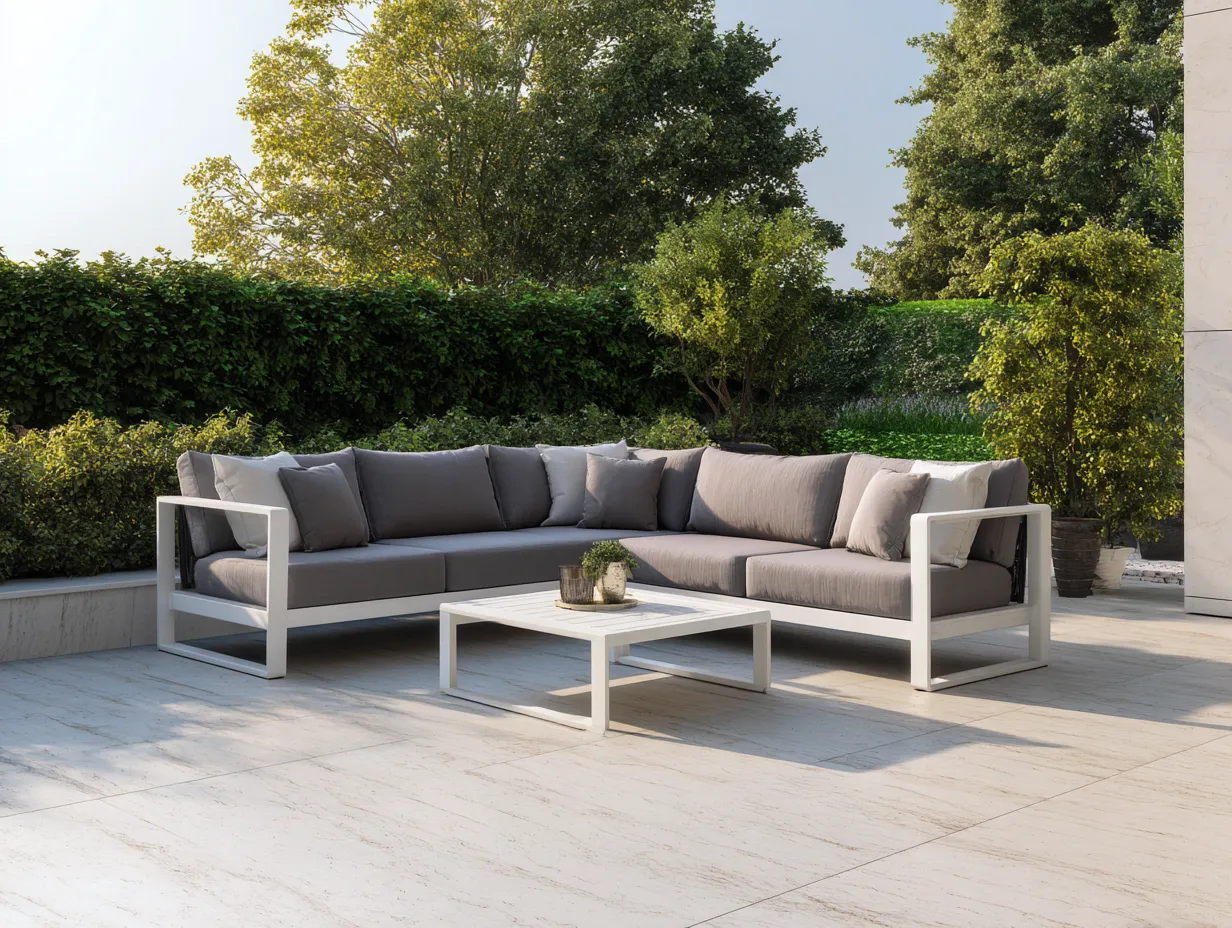 Salon de jardin d'angle aluminium 260x260 cm - gris - avec table basse - style contemporain-Nestoliq