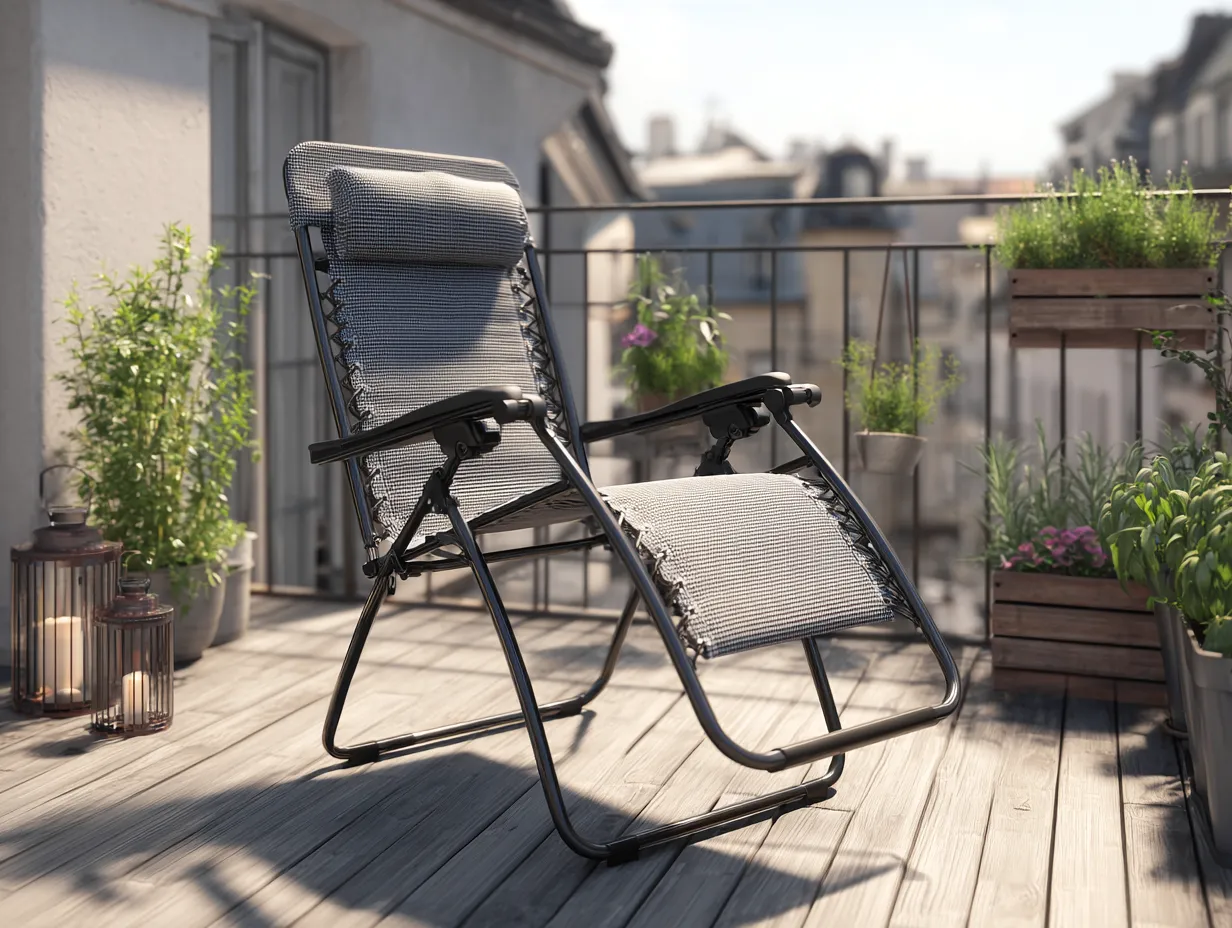 Chaise longue zéro gravité 110x65x95 cm - structure noire et toile respirante grise - usage extérieur relax-Nestoliq