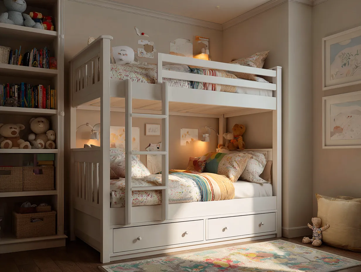 Lit superposé blanc 90x200 cm - avec tiroirs de rangement intégrés - style moderne pour chambre d'enfant-Nestoliq