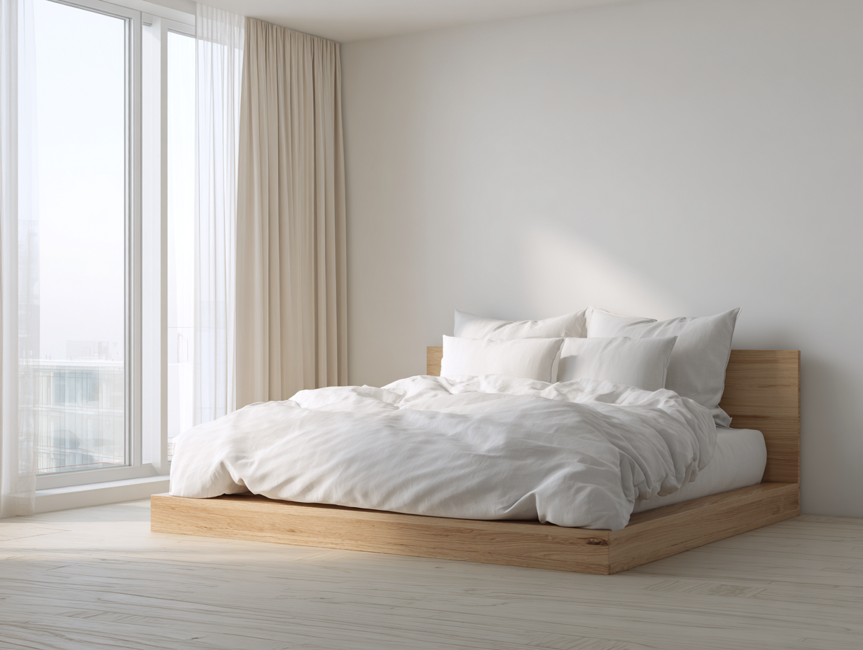 Lit double en bois massif 160x200 cm - chêne naturel - style minimaliste-Nestoliq