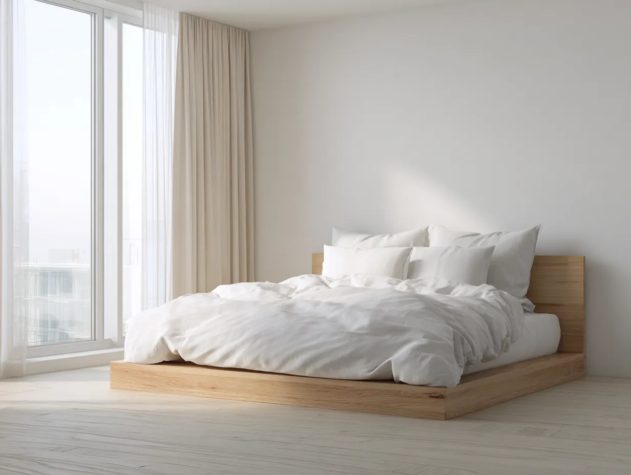 Lit double en bois massif 160x200 cm - chêne naturel - style minimaliste-Nestoliq