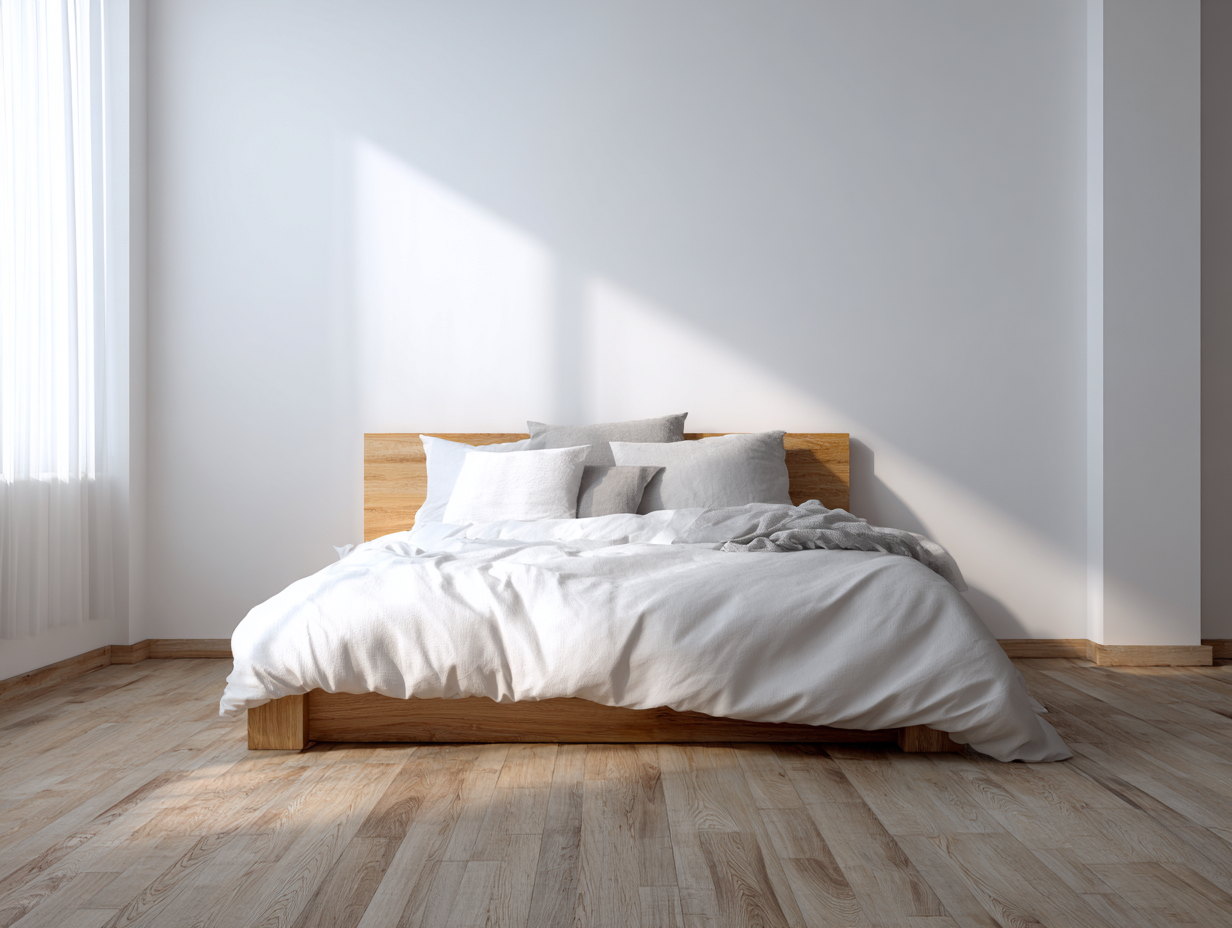 Lit double en bois massif 160x200 cm - chêne clair - style contemporain-Nestoliq