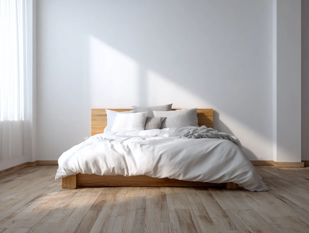 Lit double en bois massif 160x200 cm - chêne clair - style contemporain-Nestoliq