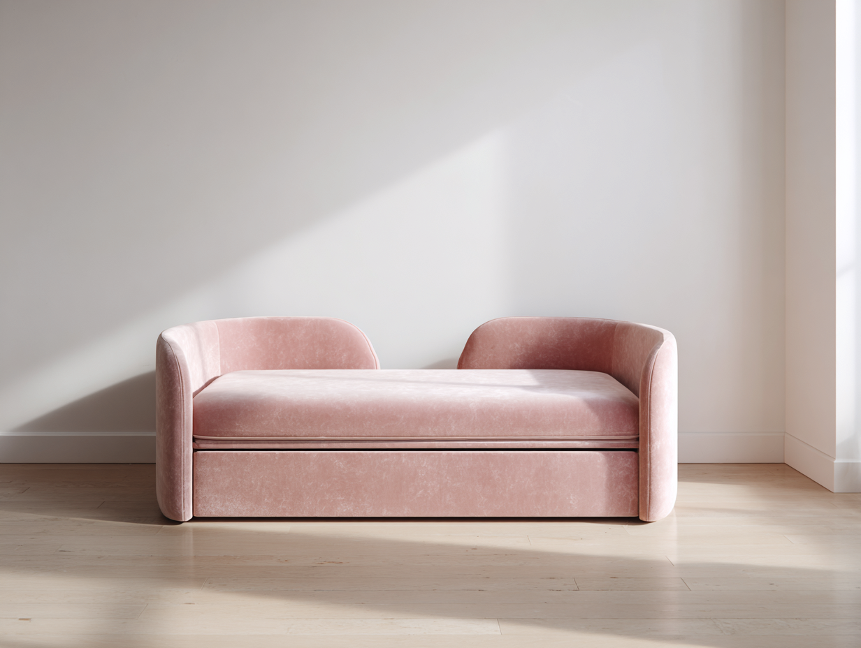 Lit banquette avec lit gigogne - velours rose 90x200 cm - design arrondi moderne-Nestoliq