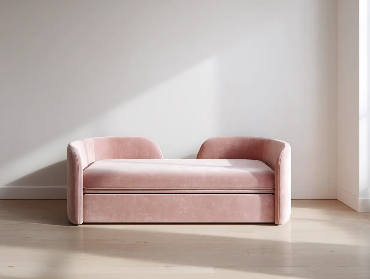 Lit banquette avec lit gigogne - velours rose 90x200 cm - design arrondi moderne-Nestoliq