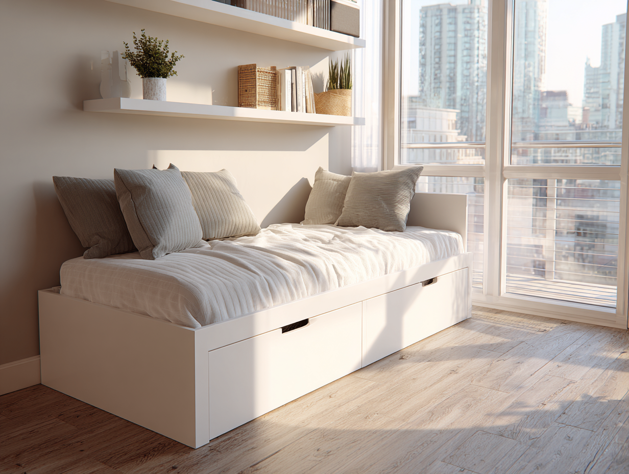 Lit simple avec rangements 200x95x90 cm - blanc - avec 2 tiroirs - style moderne minimaliste-Nestoliq