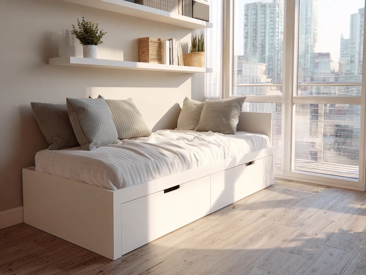 Lit simple avec rangements 200x95x90 cm - blanc - avec 2 tiroirs - style moderne minimaliste-Nestoliq