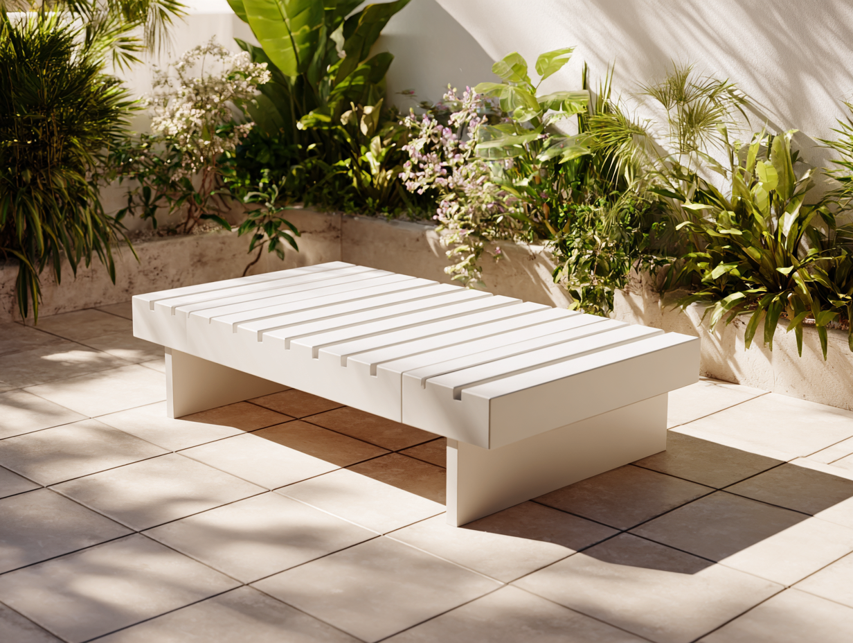 Table basse de jardin rectangulaire 135x65x38 cm - aluminium blanc - style minimaliste-Nestoliq