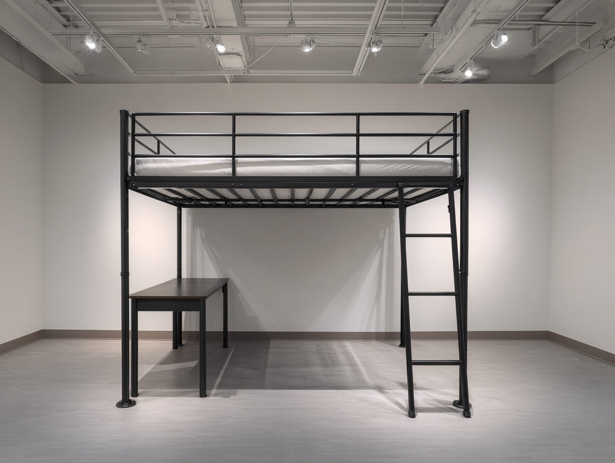 Lit mezzanine en métal noir avec bureau intégré - 200x140 cm - style moderne minimaliste-Nestoliq