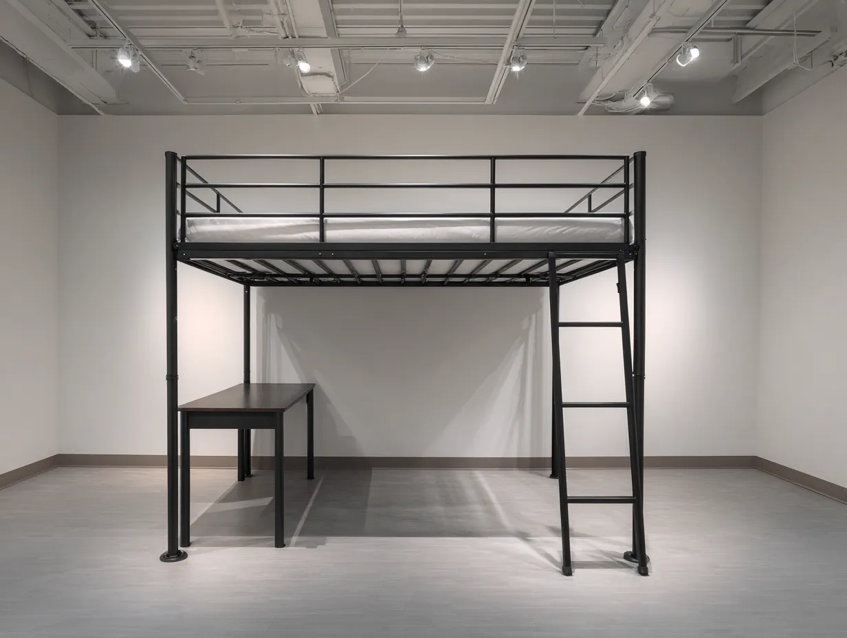 Lit mezzanine en métal noir avec bureau intégré - 200x140 cm - style moderne minimaliste-Nestoliq